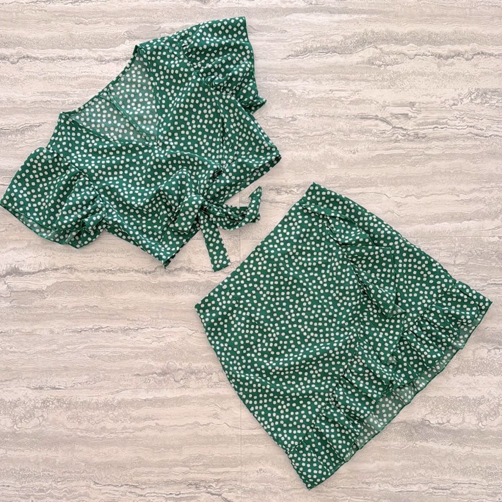 Green Floral Skirt Set